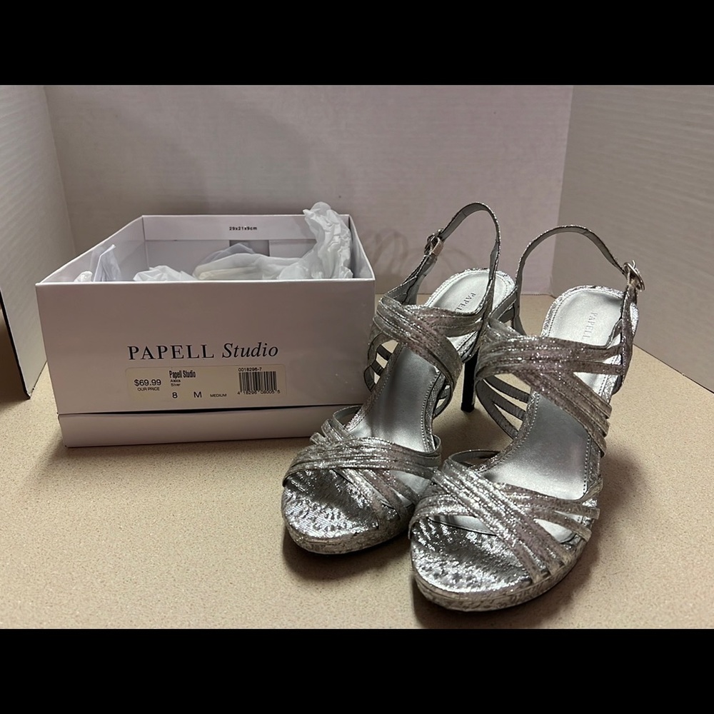 Silver Pageant high heels size 8